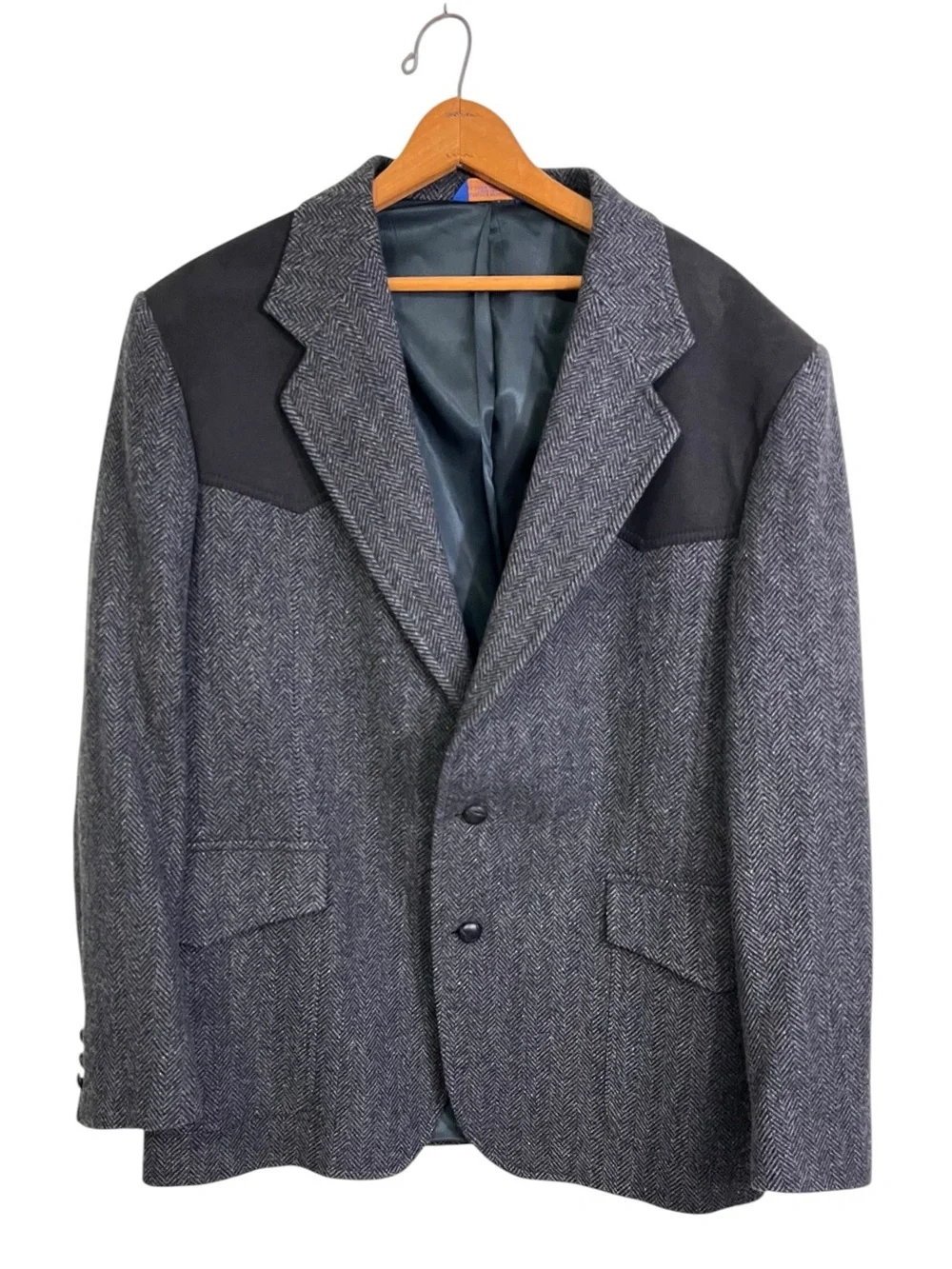 Pendleton Blazer Men 44R Herringbone Wool Jacket Faux Suede Elbow Patches/Yoke